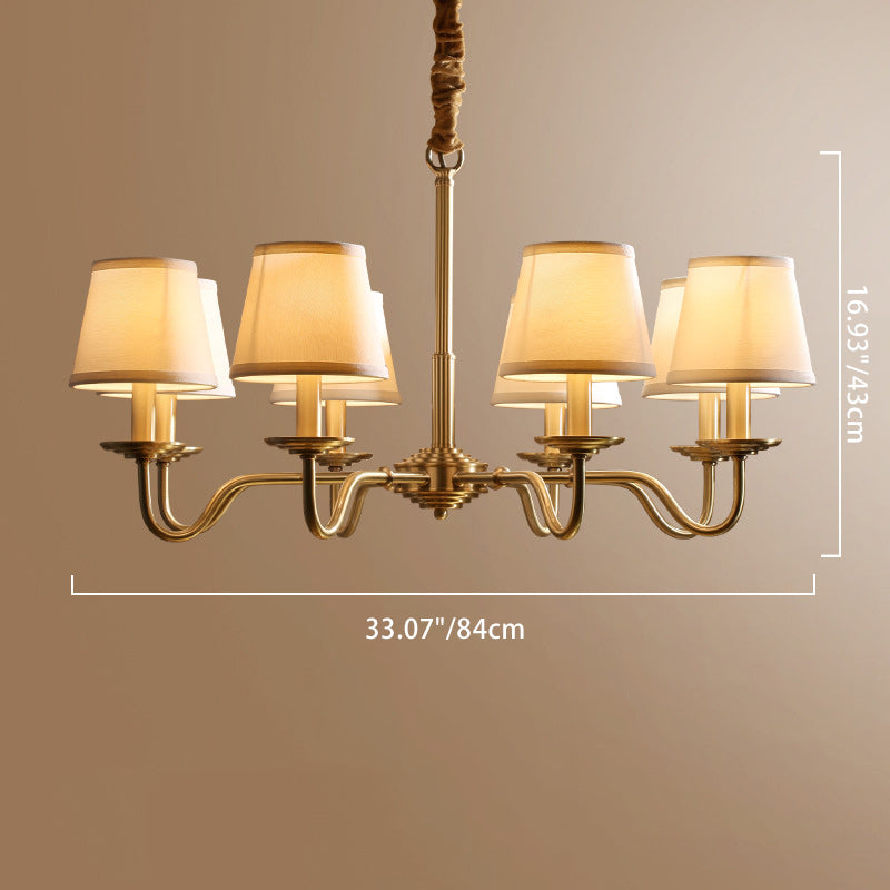 Lustre traditionnel vintage en tissu de cuivre avec branches et cylindres courbés pour salon, disponible en 4/6/8 lumières 