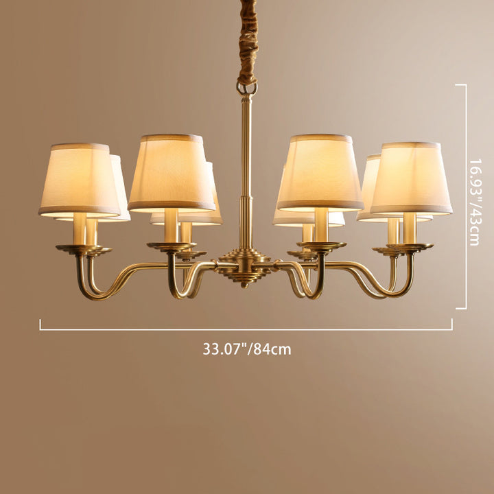 Lustre traditionnel vintage en tissu de cuivre avec branches et cylindres courbés pour salon, disponible en 4/6/8 lumières 