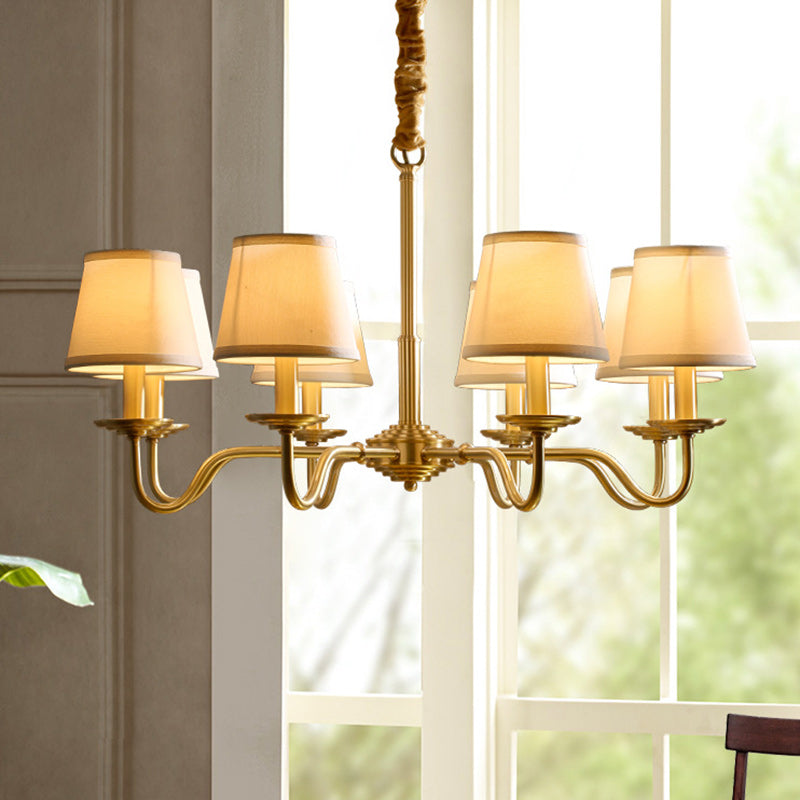 Lustre traditionnel vintage en tissu de cuivre avec branches et cylindres courbés pour salon, disponible en 4/6/8 lumières 