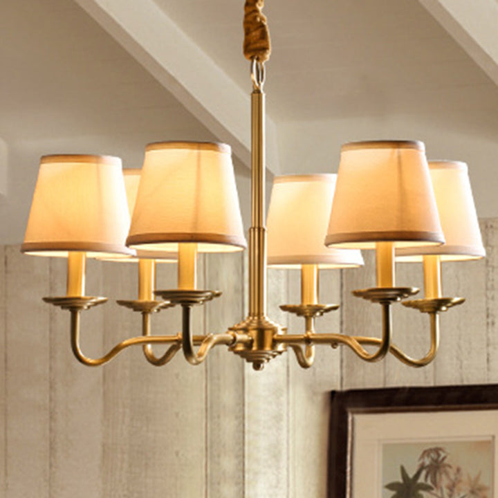 Lustre traditionnel vintage en tissu de cuivre avec branches et cylindres courbés pour salon, disponible en 4/6/8 lumières 