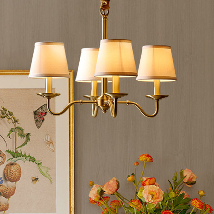 Lustre traditionnel vintage en tissu de cuivre avec branches et cylindres courbés pour salon, disponible en 4/6/8 lumières 