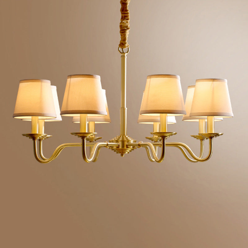 Lustre traditionnel vintage en tissu de cuivre avec branches et cylindres courbés pour salon, disponible en 4/6/8 lumières 