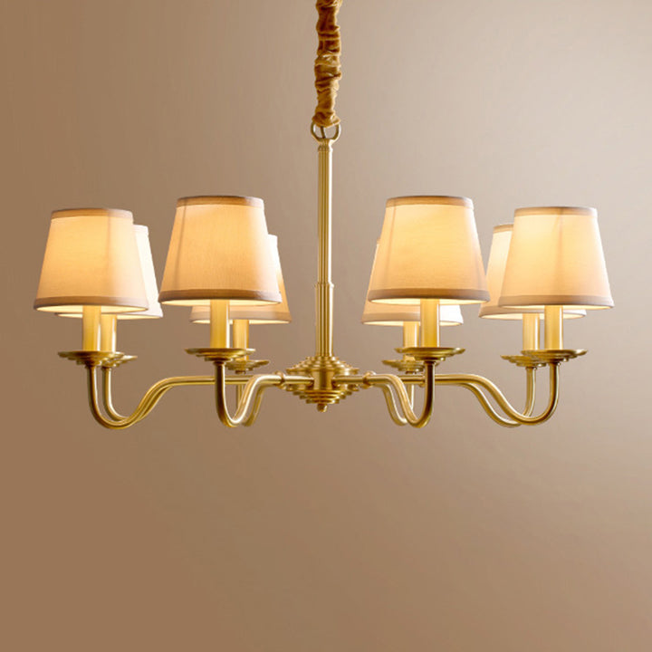 Lustre traditionnel vintage en tissu de cuivre avec branches et cylindres courbés pour salon, disponible en 4/6/8 lumières 