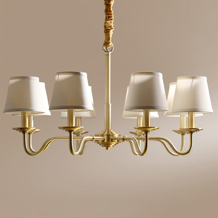 Lustre traditionnel vintage en tissu de cuivre avec branches et cylindres courbés pour salon, disponible en 4/6/8 lumières 
