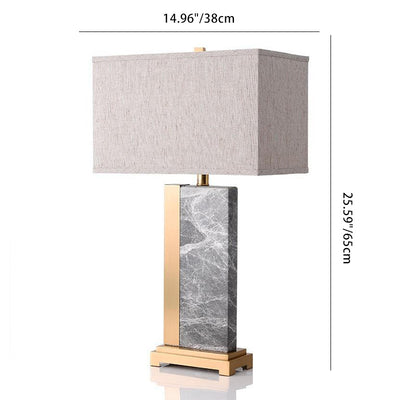 Zeitgenössische kreative rechteckige Stoff-Marmor-Metall 1-Licht Tischlampe für das Wohnzimmer 