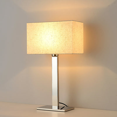 Moderne Einfachheit Quadratische Lange Stoff Edelstahl 1-Licht Tischlampe Für Wohnzimmer 