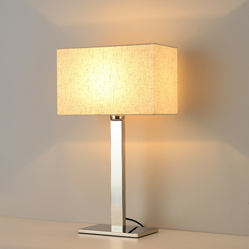 Moderne Einfachheit Quadratische Lange Stoff Edelstahl 1-Licht Tischlampe Für Wohnzimmer 