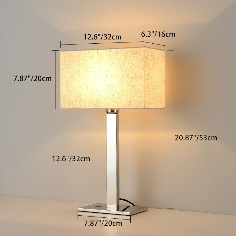 Lampe de table 1 lumière en tissu carré moderne en acier inoxydable pour salon 