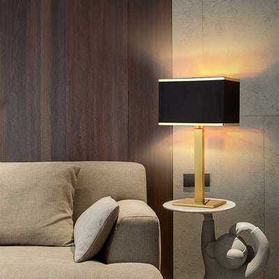 Moderne Einfachheit Quadratische Lange Stoff Edelstahl 1-Licht Tischlampe Für Wohnzimmer 