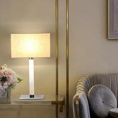Moderne Einfachheit Quadratische Lange Stoff Edelstahl 1-Licht Tischlampe Für Wohnzimmer 