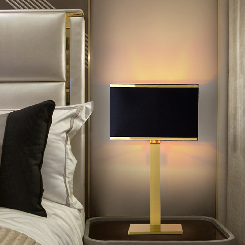 Moderne Einfachheit Quadratische Lange Stoff Edelstahl 1-Licht Tischlampe Für Wohnzimmer 