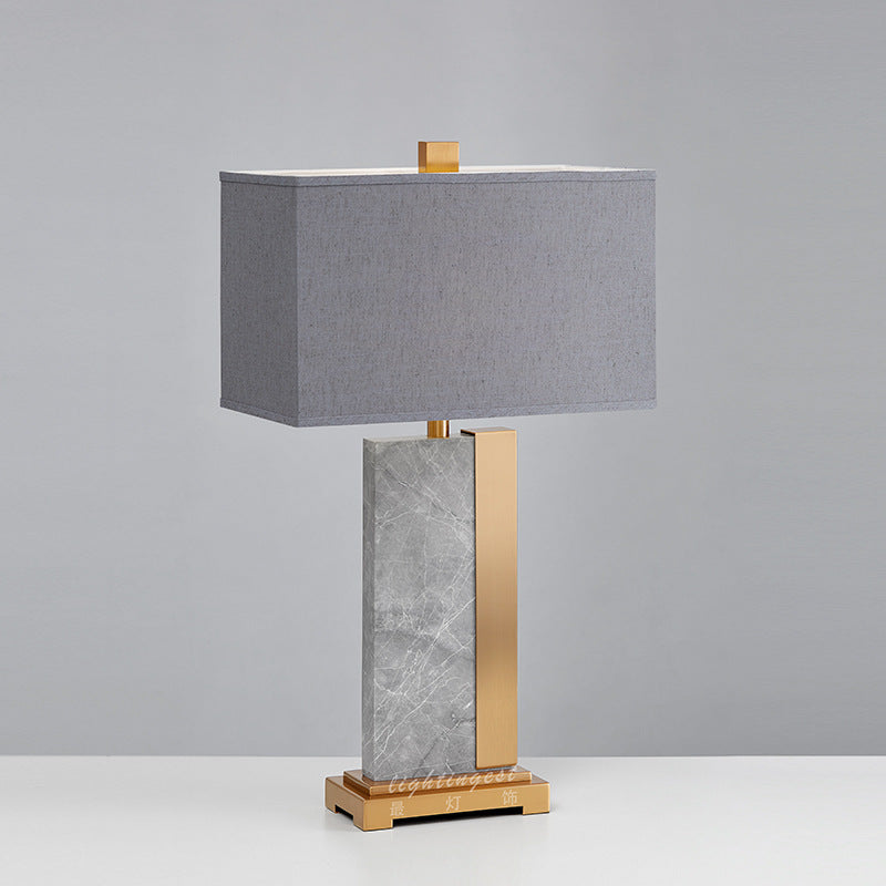 Zeitgenössische kreative rechteckige Stoff-Marmor-Metall 1-Licht Tischlampe für das Wohnzimmer 