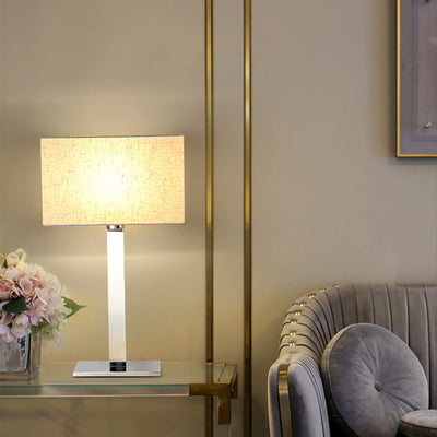 Moderne Einfachheit Quadratische Lange Stoff Edelstahl 1-Licht Tischlampe Für Wohnzimmer 