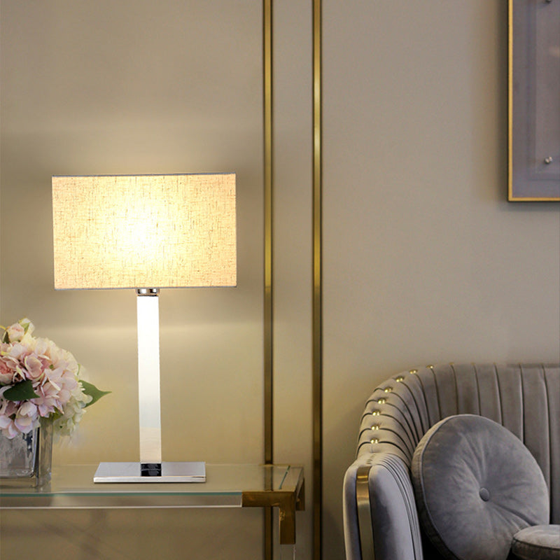 Moderne Einfachheit Quadratische Lange Stoff Edelstahl 1-Licht Tischlampe Für Wohnzimmer 