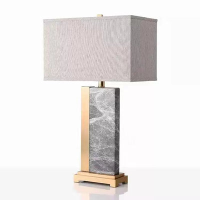 Zeitgenössische kreative rechteckige Stoff-Marmor-Metall 1-Licht Tischlampe für das Wohnzimmer 