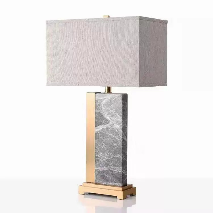 Zeitgenössische kreative rechteckige Stoff-Marmor-Metall 1-Licht Tischlampe für das Wohnzimmer 