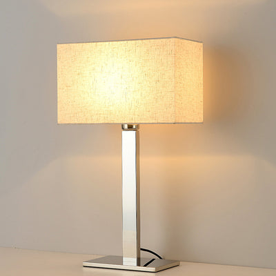 Moderne Einfachheit Quadratische Lange Stoff Edelstahl 1-Licht Tischlampe Für Wohnzimmer 