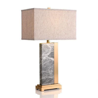 Zeitgenössische kreative rechteckige Stoff-Marmor-Metall 1-Licht Tischlampe für das Wohnzimmer 