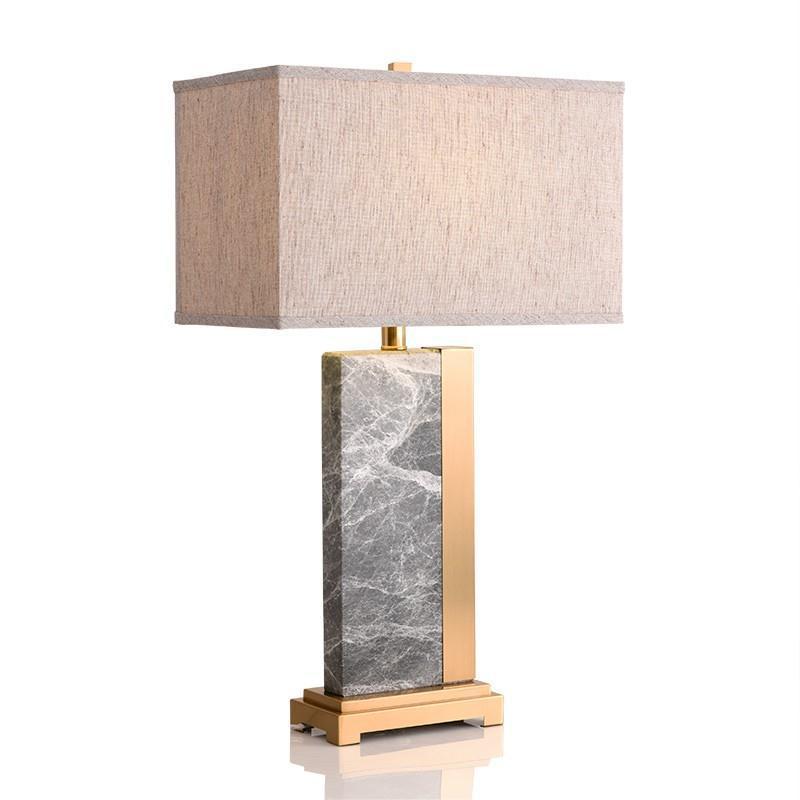 Zeitgenössische kreative rechteckige Stoff-Marmor-Metall 1-Licht Tischlampe für das Wohnzimmer 