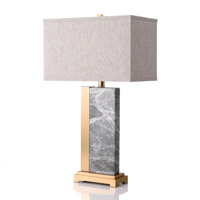 Zeitgenössische kreative rechteckige Stoff-Marmor-Metall 1-Licht Tischlampe für das Wohnzimmer 