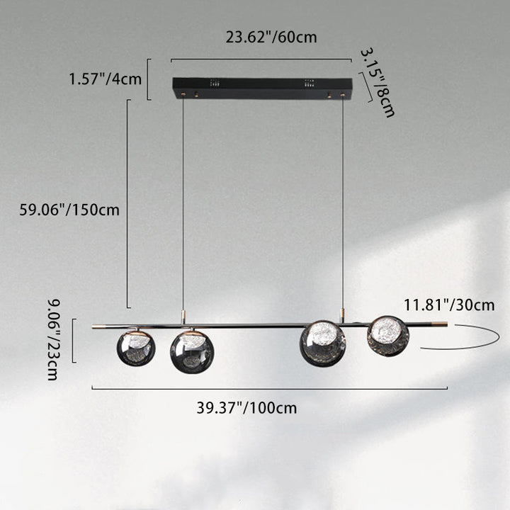 Zeitgenössischer kreativer langer Streifen Orb Acryl Gold Platin Edelstahl LED Kronleuchter Insel Licht für Esszimmer 