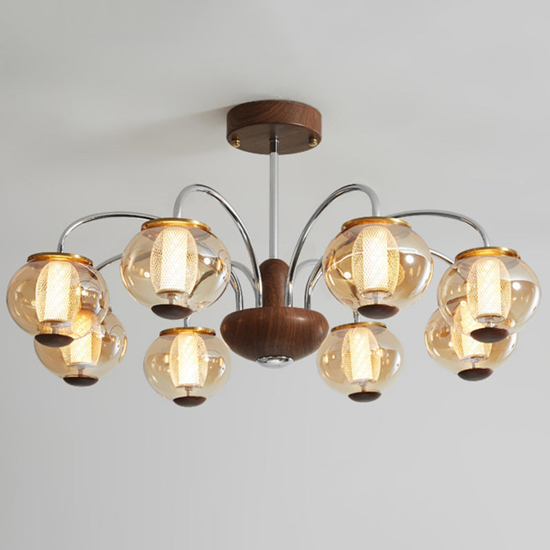 Lustre LED en verre de cylindre de branche ronde chinoise traditionnelle pour salon 