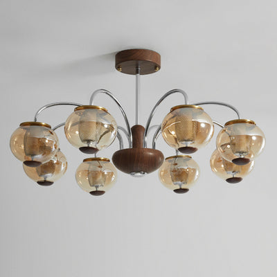Lustre LED en verre de cylindre de branche ronde chinoise traditionnelle pour salon 