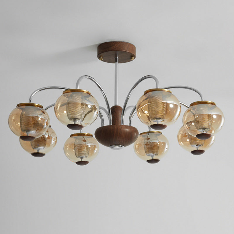 Lustre LED en verre de cylindre de branche ronde chinoise traditionnelle pour salon 