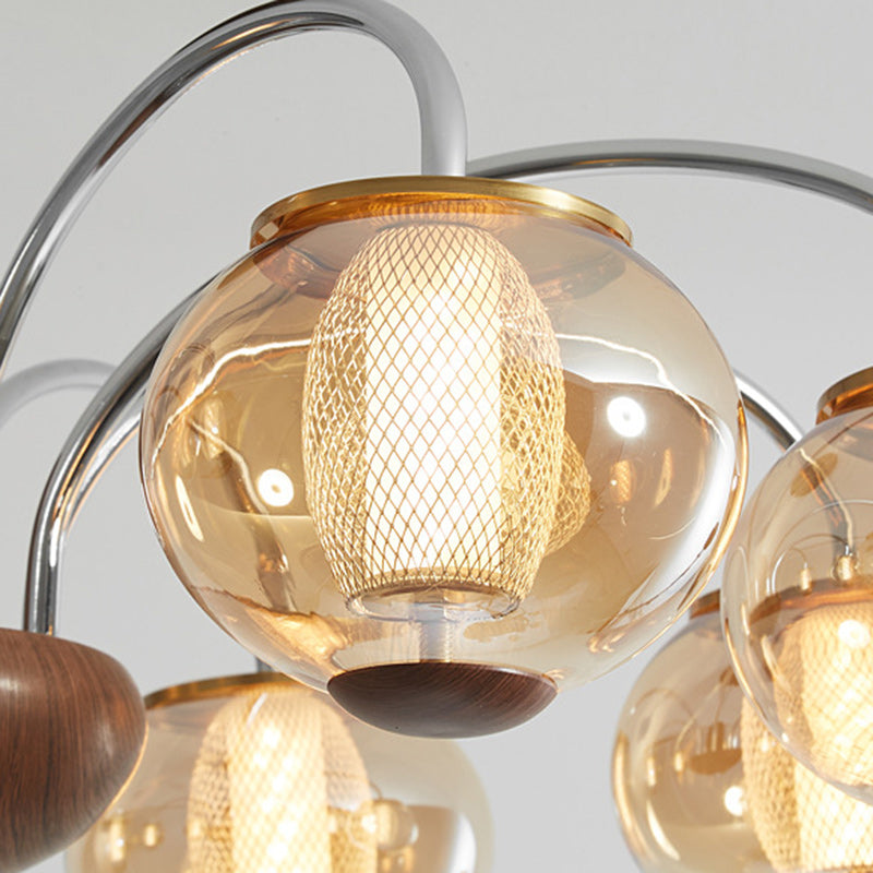 Lustre LED en verre de cylindre de branche ronde chinoise traditionnelle pour salon 