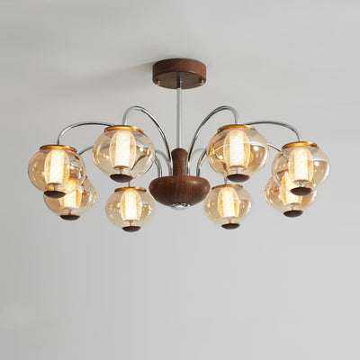Lustre LED en verre de cylindre de branche ronde chinoise traditionnelle pour salon 