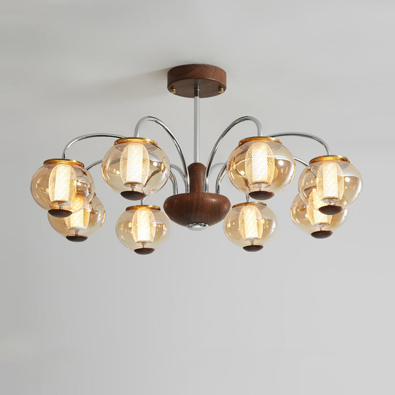 Lustre LED en verre de cylindre de branche ronde chinoise traditionnelle pour salon 