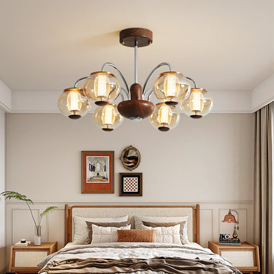 Lustre LED en verre de cylindre de branche ronde chinoise traditionnelle pour salon 