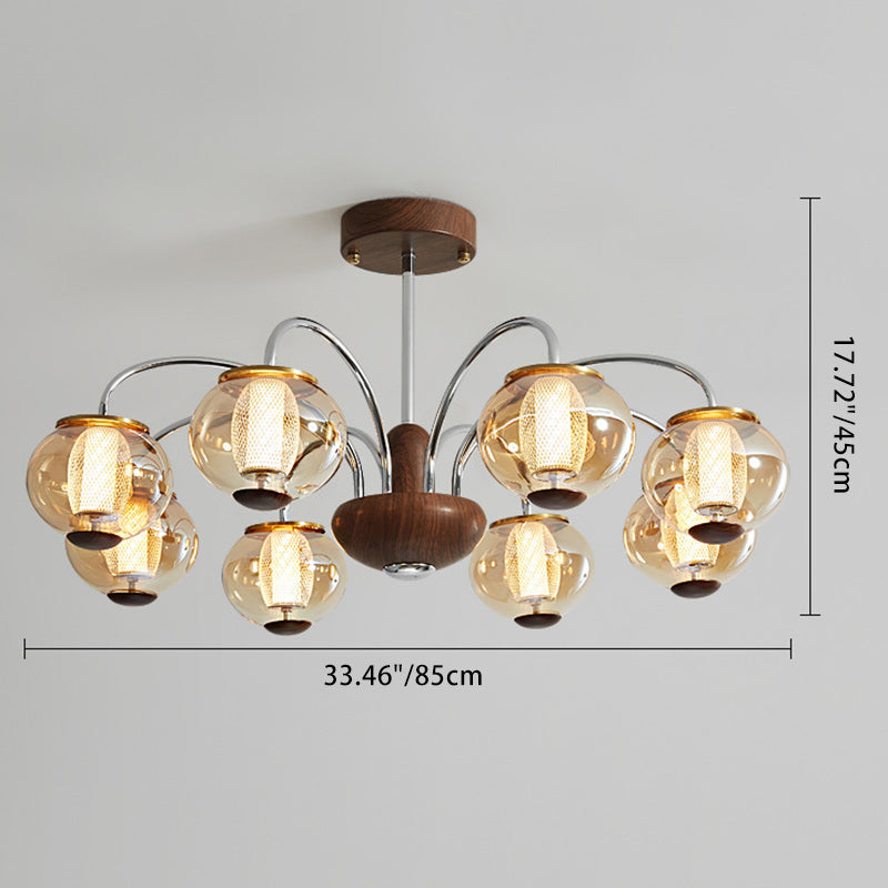 Lustre LED en verre de cylindre de branche ronde chinoise traditionnelle pour salon 