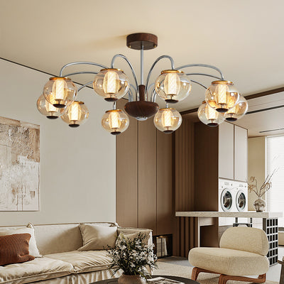 Lustre LED en verre de cylindre de branche ronde chinoise traditionnelle pour salon 