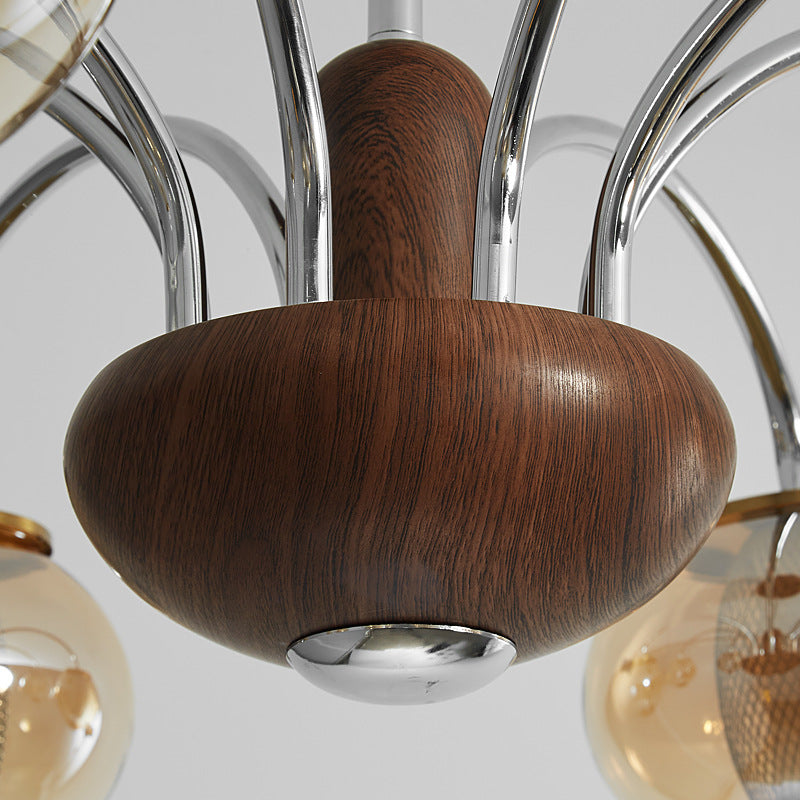 Lustre LED en verre de cylindre de branche ronde chinoise traditionnelle pour salon 