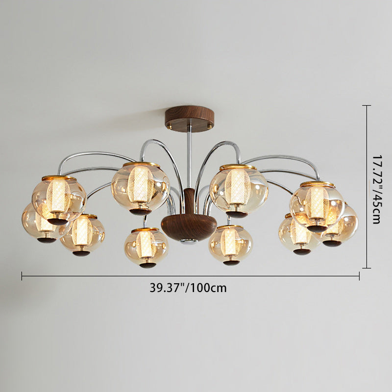 Lustre LED en verre de cylindre de branche ronde chinoise traditionnelle pour salon 