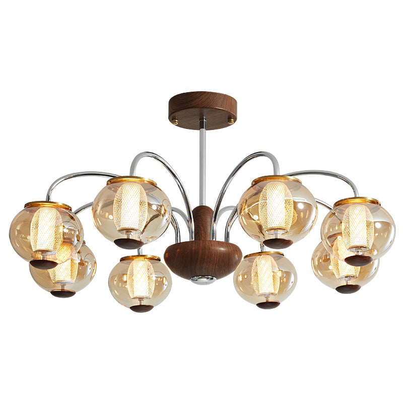 Lustre LED en verre de cylindre de branche ronde chinoise traditionnelle pour salon 