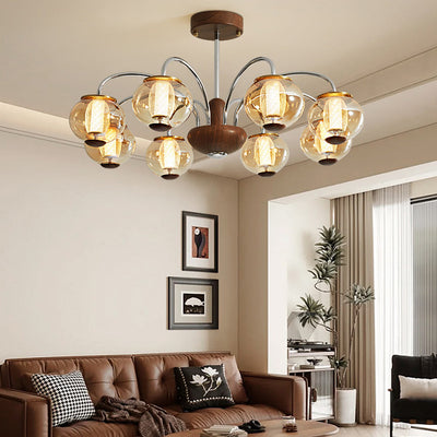 Lustre LED en verre de cylindre de branche ronde chinoise traditionnelle pour salon 