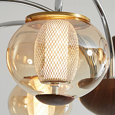 Lustre LED en verre de cylindre de branche ronde chinoise traditionnelle pour salon 