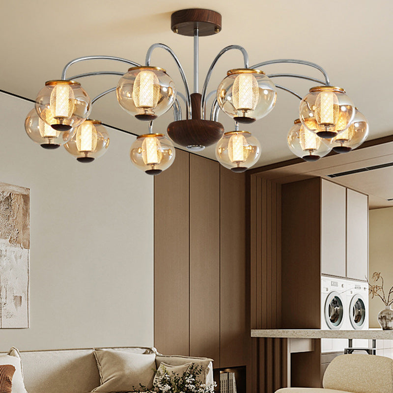 Lustre LED en verre de cylindre de branche ronde chinoise traditionnelle pour salon 