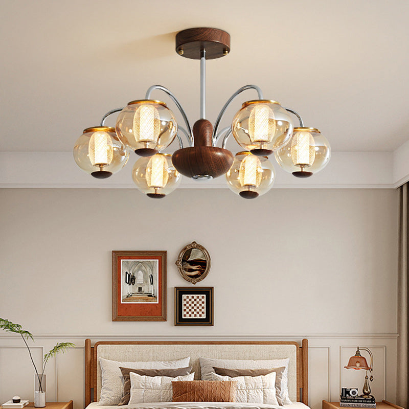 Lustre LED en verre de cylindre de branche ronde chinoise traditionnelle pour salon 