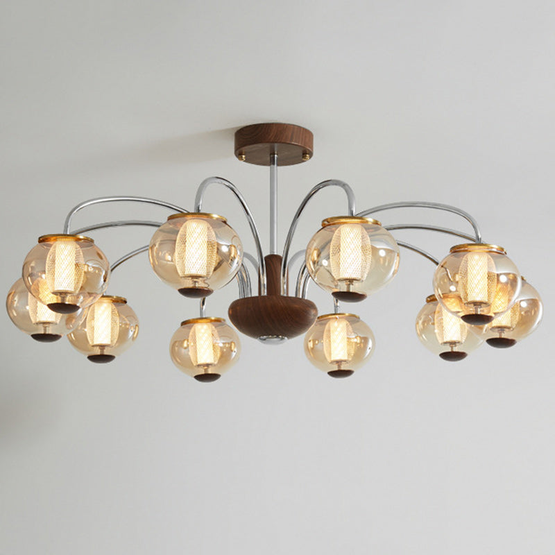 Lustre LED en verre de cylindre de branche ronde chinoise traditionnelle pour salon 