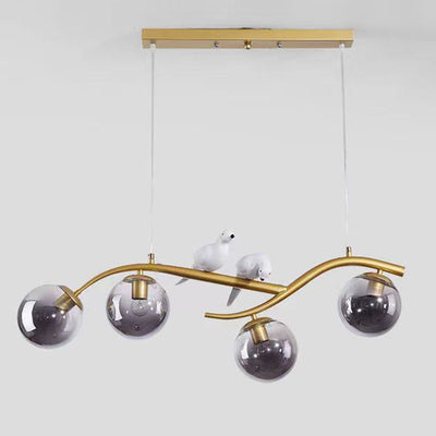 Zeitgenössischer skandinavischer Zauberbohnen-Bend-Birdie-Acryl-Eisen-4-Licht-Kronleuchter für das Wohnzimmer 