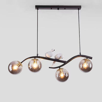 Zeitgenössischer skandinavischer Zauberbohnen-Bend-Birdie-Acryl-Eisen-4-Licht-Kronleuchter für das Wohnzimmer 