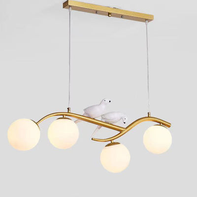 Zeitgenössischer skandinavischer Zauberbohnen-Bend-Birdie-Acryl-Eisen-4-Licht-Kronleuchter für das Wohnzimmer 