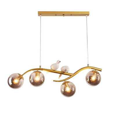Zeitgenössischer skandinavischer Zauberbohnen-Bend-Birdie-Acryl-Eisen-4-Licht-Kronleuchter für das Wohnzimmer 