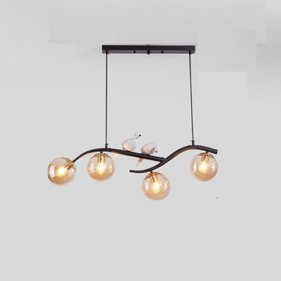 Zeitgenössischer skandinavischer Zauberbohnen-Bend-Birdie-Acryl-Eisen-4-Licht-Kronleuchter für das Wohnzimmer 