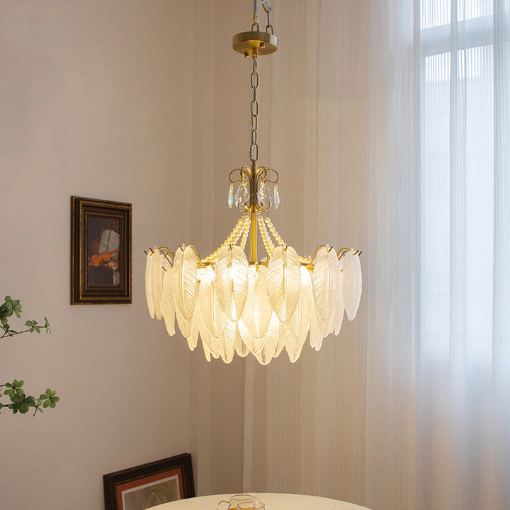 Traditional French Round Leaf Pendant Glass Iron 3/6/9/12 Light Chandelier For Living Room