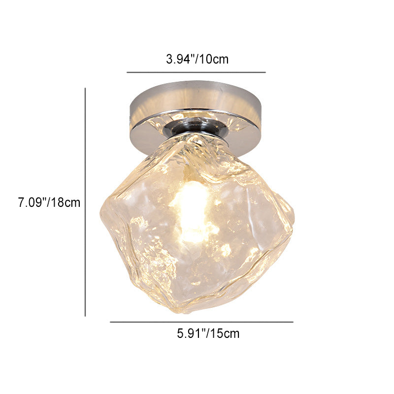 Plafonnier moderne minimaliste en verre rond irrégulier en bloc de glace en fer avec 1 lumière pour salon 