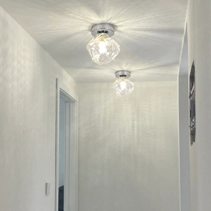 Plafonnier moderne minimaliste en verre rond irrégulier en bloc de glace en fer avec 1 lumière pour salon 